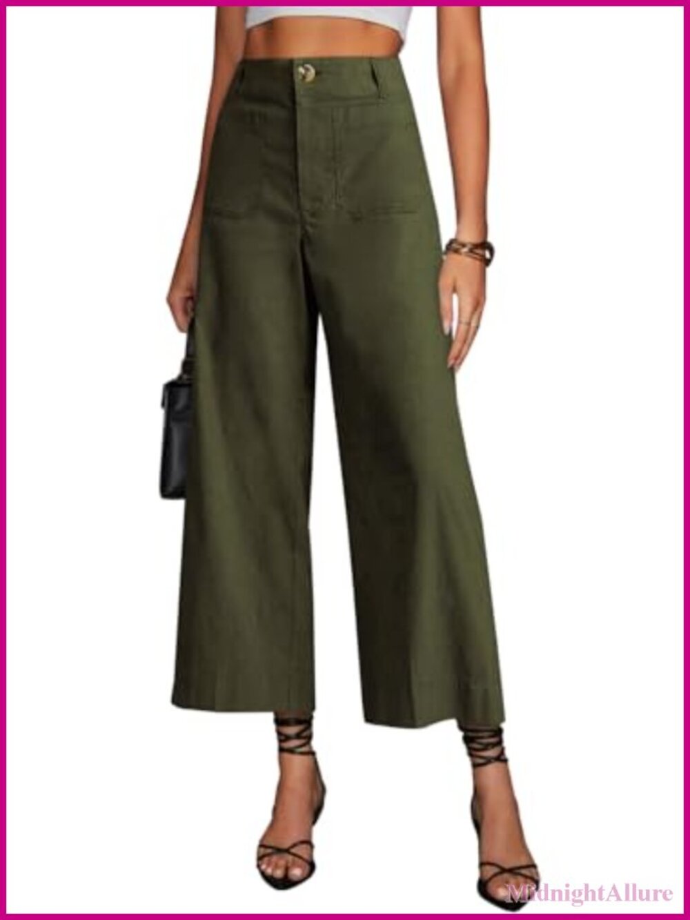 Women's High Waisted Cropped Capris Stretchy Wide Leg Casual Pants